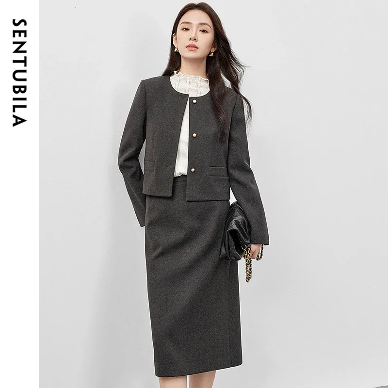 SENTUBILA Women's 2 Skirt Sets Outfits 2025 Autumn Winter Crop O Neck Metal Button Jackets Straight Slit Long Skirts 144Z58649
SENTUBILA Women's 2 Skirt Sets Outfits 2025 Autumn Winter Crop O Neck Metal Button Jackets Straight Slit Long Skirts 144Z58649