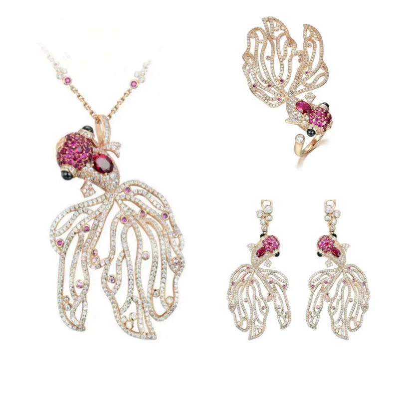 Bellux Koi Fish Set Fashion Design Necklace Earrings Ring Synthetic Zircon 925 Silver Gold Plated Banquet Jewelry
Bellux Koi Fish Set Fashion Design Necklace Earrings Ring Synthetic Zircon 925 Silver Gold Plated Banquet Jewelry