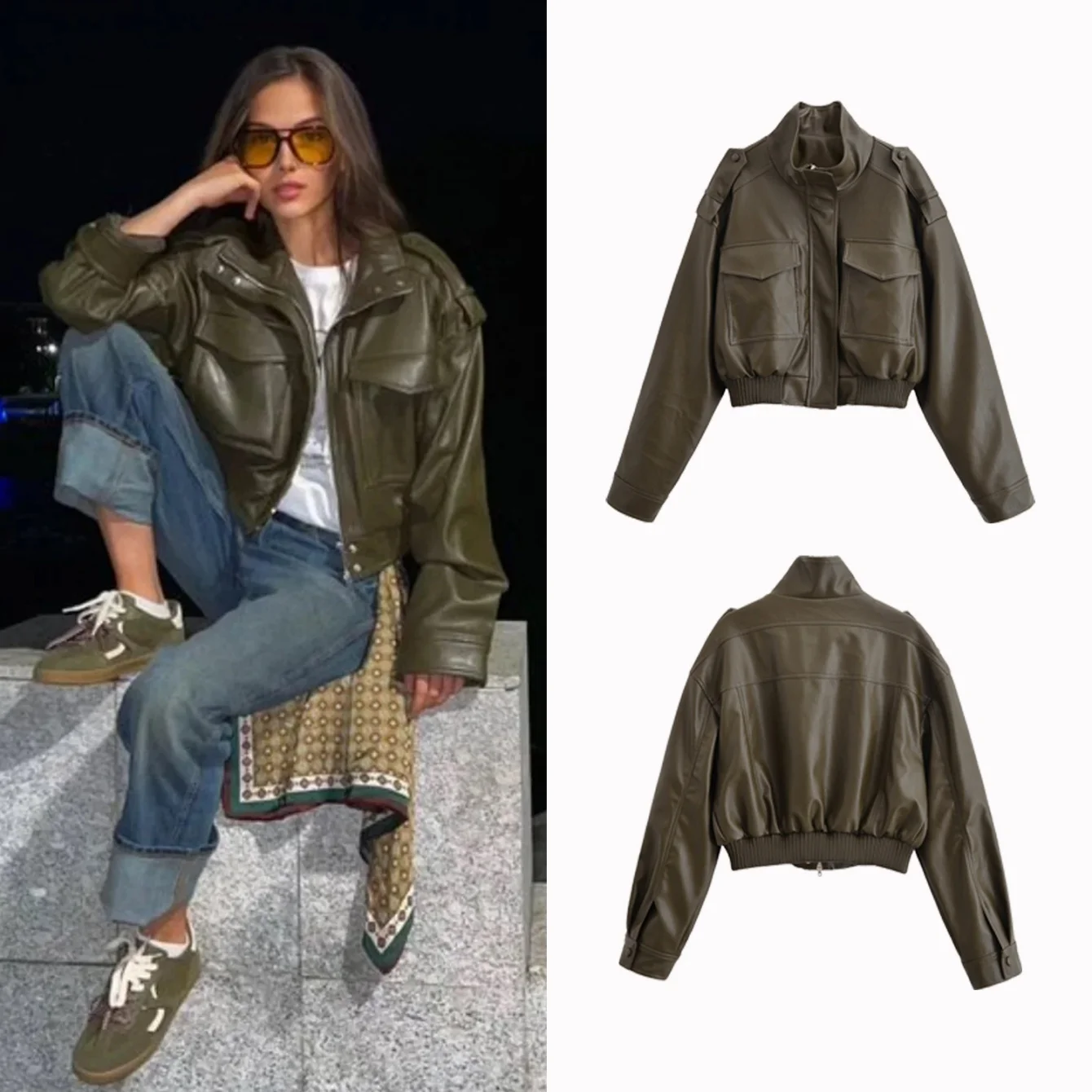 Women Autumn Winter Vintage Leather Jackets Coat Pockets Loose Stand Collar Long Sleeve Zipper Coat Lady Chic Jackets Streetwear
Women Autumn Winter Vintage Leather Jackets Coat Pockets Loose Stand Collar Long Sleeve Zipper Coat Lady Chic Jackets Streetwear