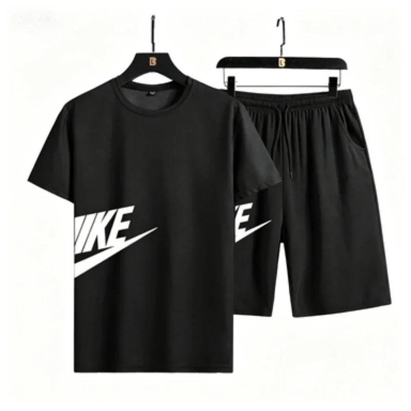 Summer men's loose-fitting T-shirt set - top with side-printed pattern, drawstring elastic waist shorts
Summer men's loose-fitting T-shirt set - top with side-printed pattern, drawstring elastic waist shorts