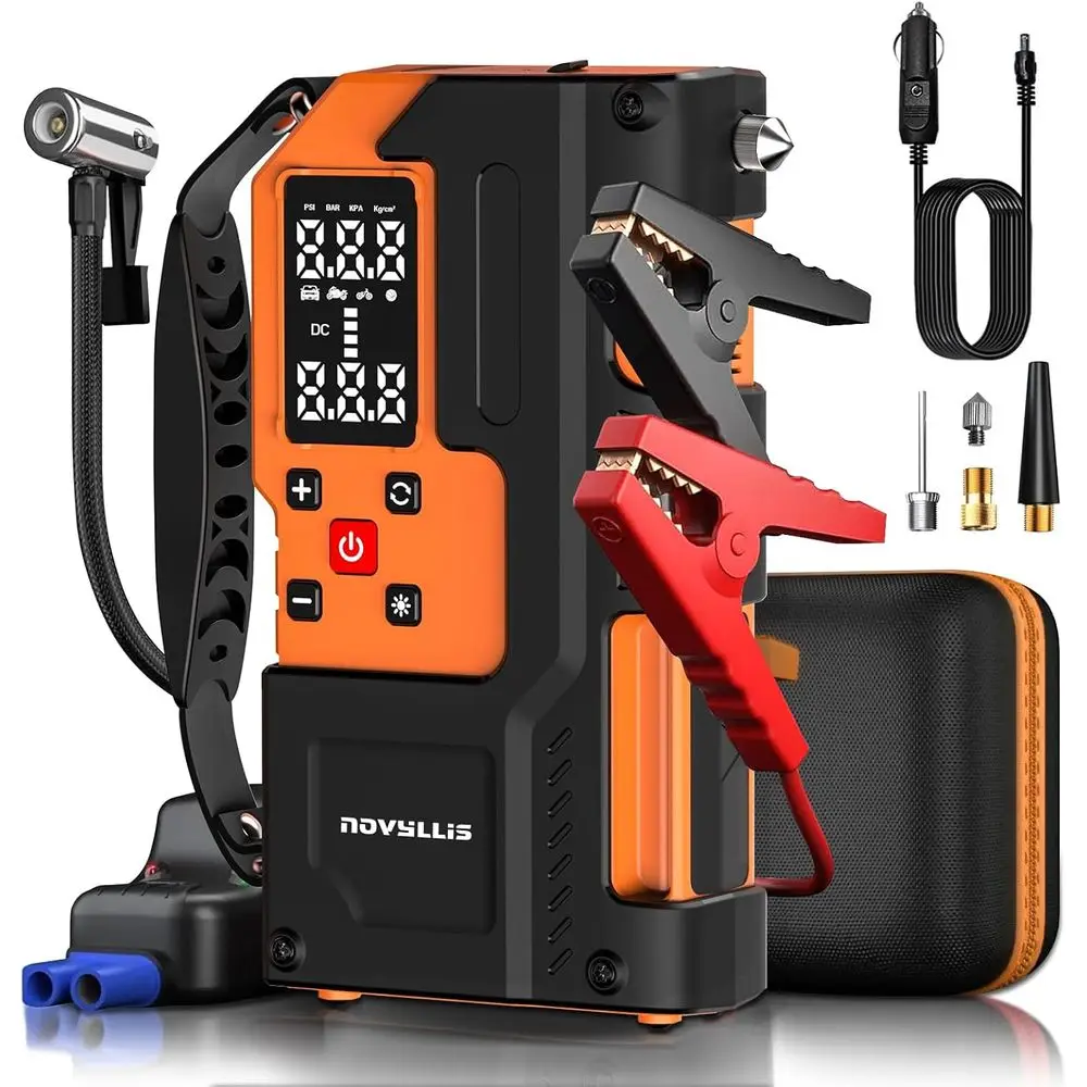 Portable 4000A Jump Starter, 10000mAh Power Bank, LED Light, 22-Cylinder Air Compressor, 150PSI Tire Inflator, AutoShuto, and Wi
Portable 4000A Jump Starter, 10000mAh Power Bank, LED Light, 22-Cylinder Air Compressor, 150PSI Tire Inflator, AutoShuto, and Wi