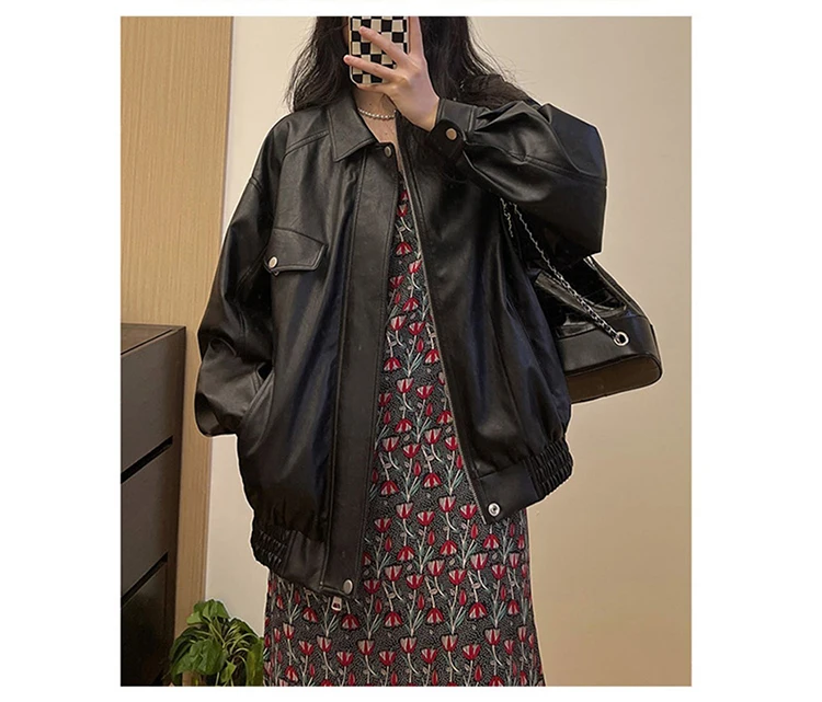 Spring Clothes for Women Autumn Oversized Black Soft Waterproof Faux Leather Jacket Zipper Vintage Casual Loose Fashio
Spring Clothes for Women Autumn Oversized Black Soft Waterproof Faux Leather Jacket Zipper Vintage Casual Loose Fashio