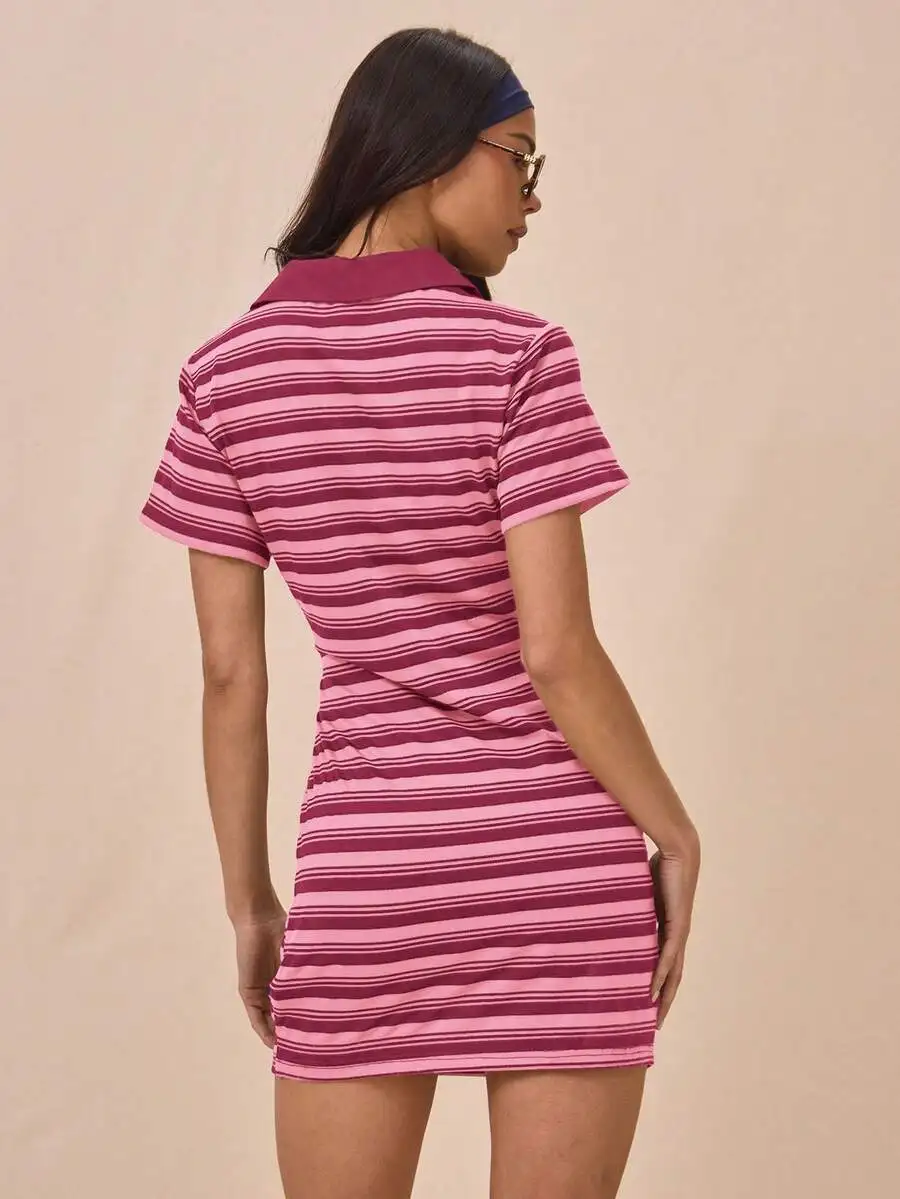 Fitted Short Sleeve Striped Collared Mini Dress Casual Summer Vacation Outfit
Fitted Short Sleeve Striped Collared Mini Dress Casual Summer Vacation Outfit