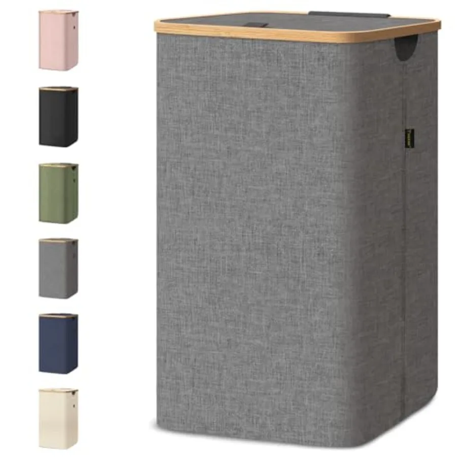 Laundry Hamper with Lid Tall Laundry Baskets with Bamboo Pull Handles Large Laundry Bin with Internal Support 26 Gal/100L Grey
Laundry Hamper with Lid Tall Laundry Baskets with Bamboo Pull Handles Large Laundry Bin with Internal Support 26 Gal/100L Grey