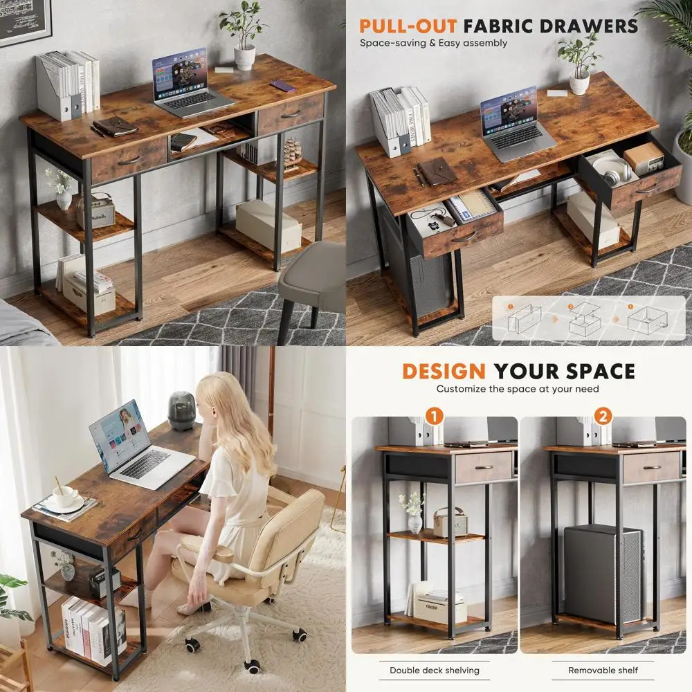 48 Rustic Brown Adjustable Desk with Drawers and Storage Shelves for Gaming, Study, and Home Office
48 Rustic Brown Adjustable Desk with Drawers and Storage Shelves for Gaming, Study, and Home Office