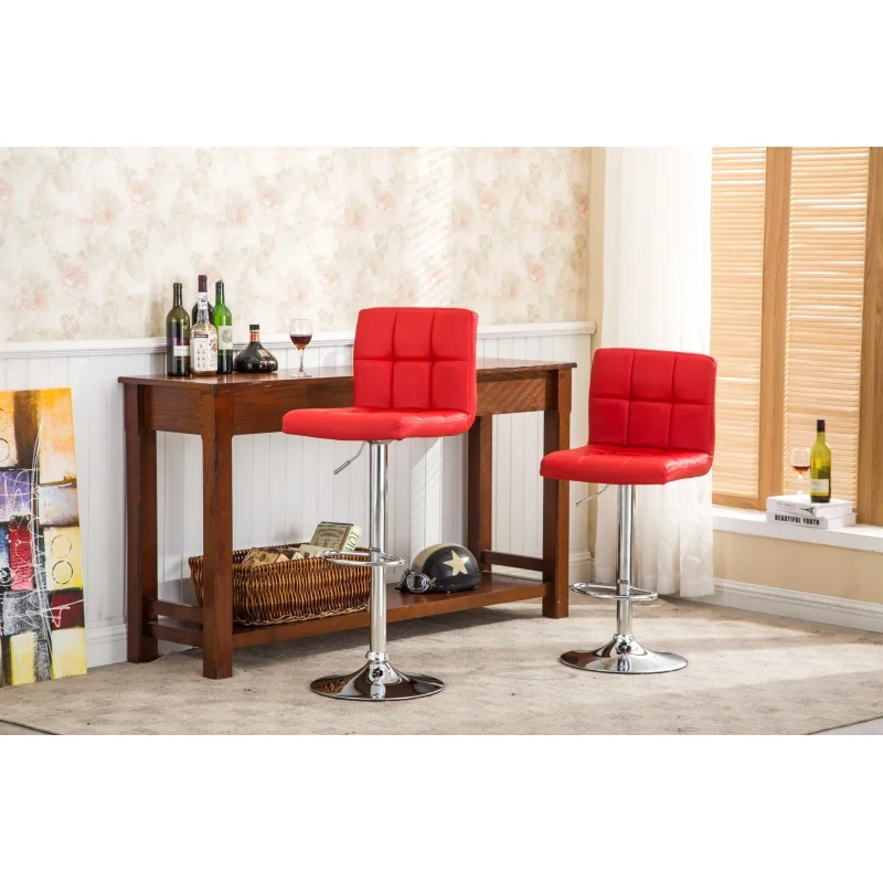 Swivel Faux Leather Adjustable Hydraulic Bar Stool, Set of 2, Red
Swivel Faux Leather Adjustable Hydraulic Bar Stool, Set of 2, Red