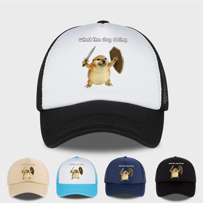 "What The Dog Doing" Meme Print Mesh Trucker Hat Adjustable Breathable Baseball Cap for Men Women Casual Outdoor Activities
"What The Dog Doing" Meme Print Mesh Trucker Hat Adjustable Breathable Baseball Cap for Men Women Casual Outdoor Activities