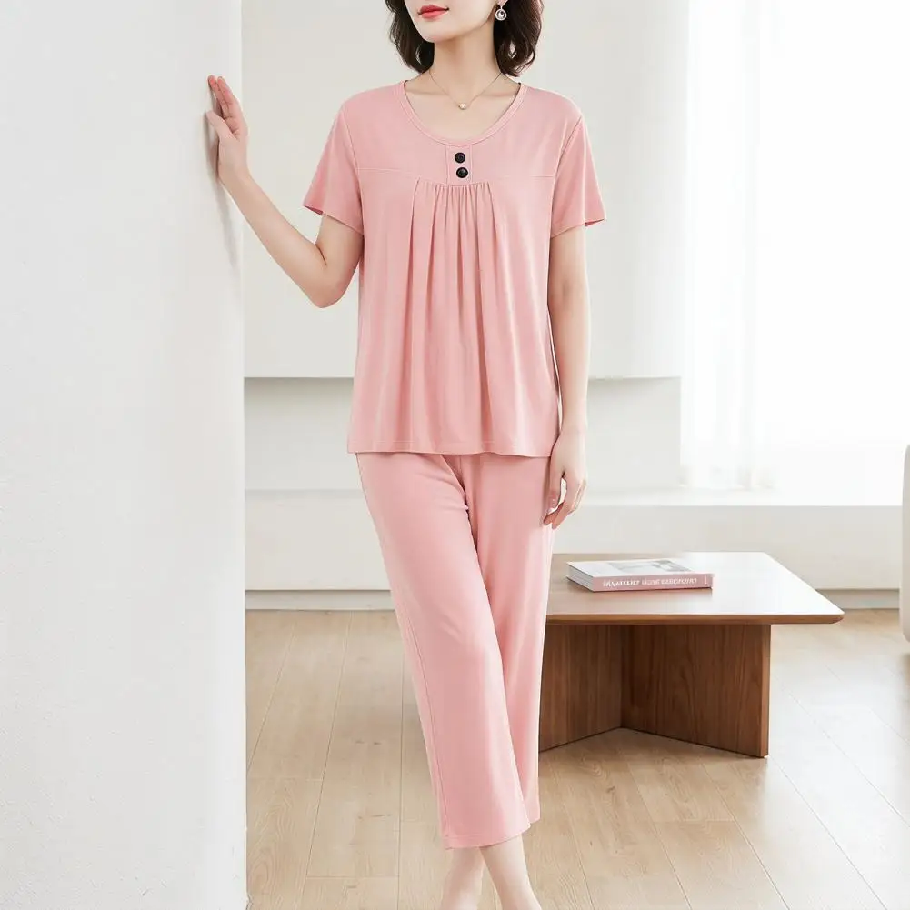 Summer New Women's Comfortable Casual Loose Sleeve 2 Piece Pajama Set Short Sleeve Top And Cropped Pants Sleepwear Set Summer Ca
Summer New Women's Comfortable Casual Loose Sleeve 2 Piece Pajama Set Short Sleeve Top And Cropped Pants Sleepwear Set Summer Ca