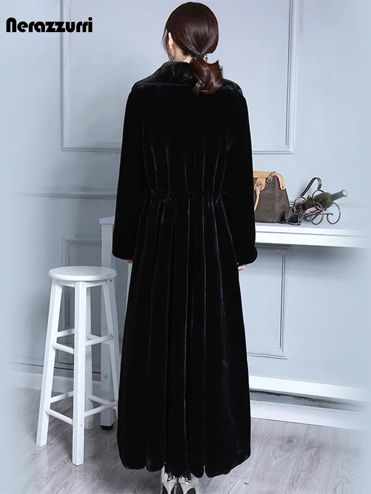 Nerazzurri Winter Black Warm Extra long Skrited Elegant Natural Real Fur Coat Women Oversized Genuine Sheep shearling Overcoat
Nerazzurri Winter Black Warm Extra long Skrited Elegant Natural Real Fur Coat Women Oversized Genuine Sheep shearling Overcoat