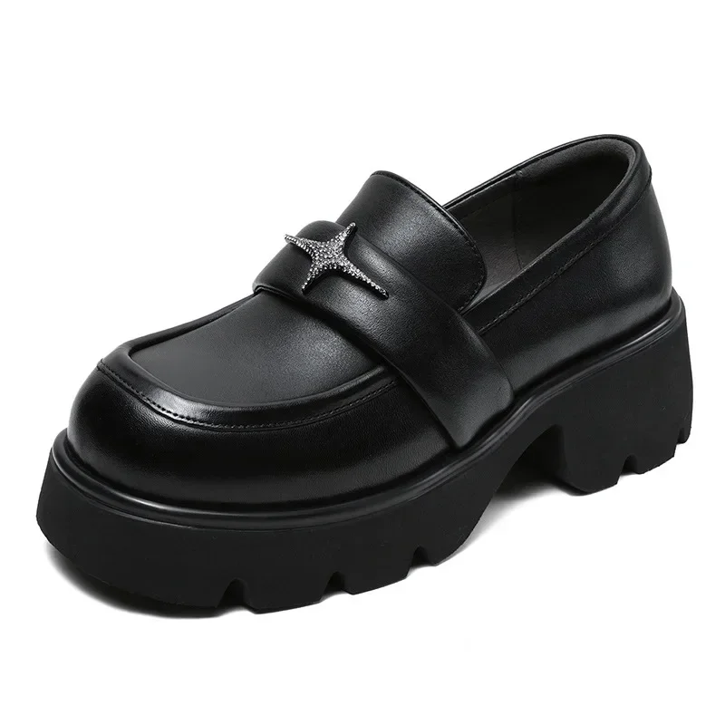 5.5CM Luxury Design Genuine Cow Leather Pumps Women Slip On Loafers Round Toe Rhinestone Thick High Heel Chunky Platform Shoes
5.5CM Luxury Design Genuine Cow Leather Pumps Women Slip On Loafers Round Toe Rhinestone Thick High Heel Chunky Platform Shoes