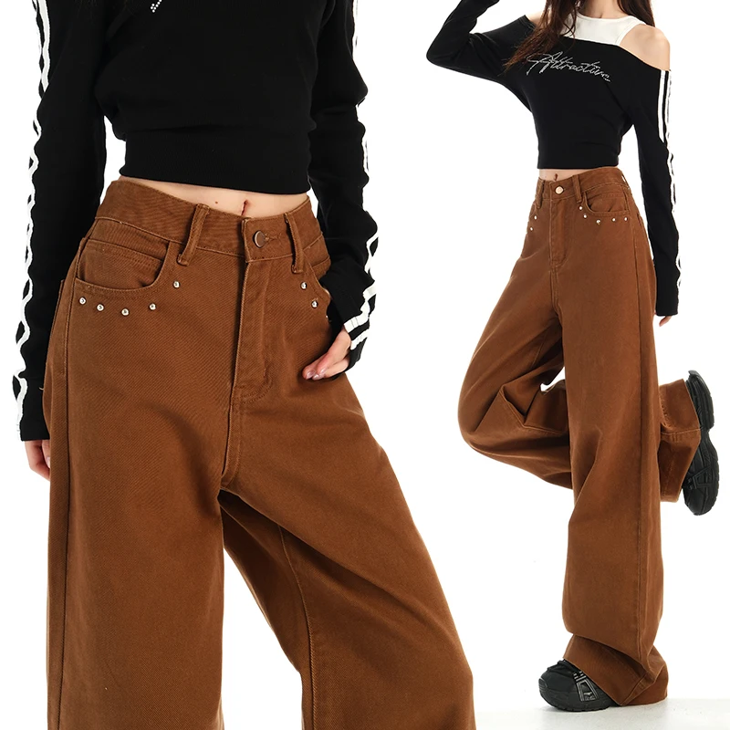 Осень-зима 2022, повседневные мешковатые джинсы с заклепками для женщин, корейские модные винтажные джинсы с высокой талией, широкие джинсы Mujer
Осень-зима 2022, повседневные мешковатые джинсы с заклепками для женщин, корейские модные винтажные джинсы с высокой талией, широкие джинсы Mujer