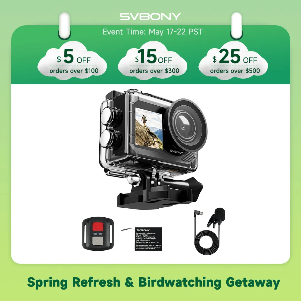 Svbony SVGo2 Action Camera Selfie Dual Screen True 4K 6-axis EIS IPX8 Waterproof Case Buoyancy Stick for Underwater Vlog Surfing
Svbony SVGo2 Action Camera Selfie Dual Screen True 4K 6-axis EIS IPX8 Waterproof Case Buoyancy Stick for Underwater Vlog Surfing
