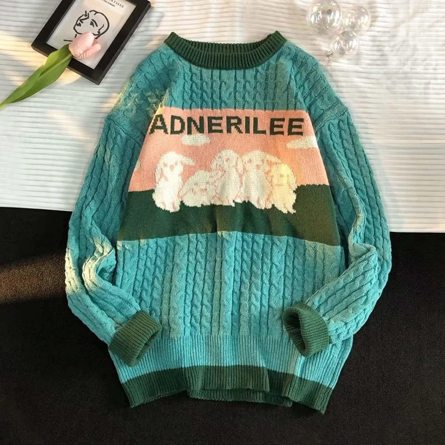 Cute Rabbit Spliced Soft Cozy Knitted Sweater Loose Fit ex Autumn Winter Art Student Sweet Sle Knitwear for Couples
Cute Rabbit Spliced Soft Cozy Knitted Sweater Loose Fit ex Autumn Winter Art Student Sweet Sle Knitwear for Couples