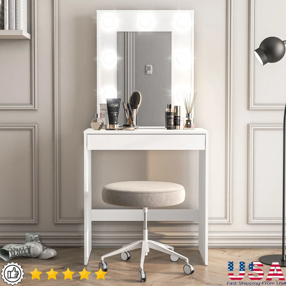 Modern Makeup Vanity Table with Lighted Mirror White Finish Compact Design Storage Drawer Engineered Wood Durable Melamine
Modern Makeup Vanity Table with Lighted Mirror White Finish Compact Design Storage Drawer Engineered Wood Durable Melamine