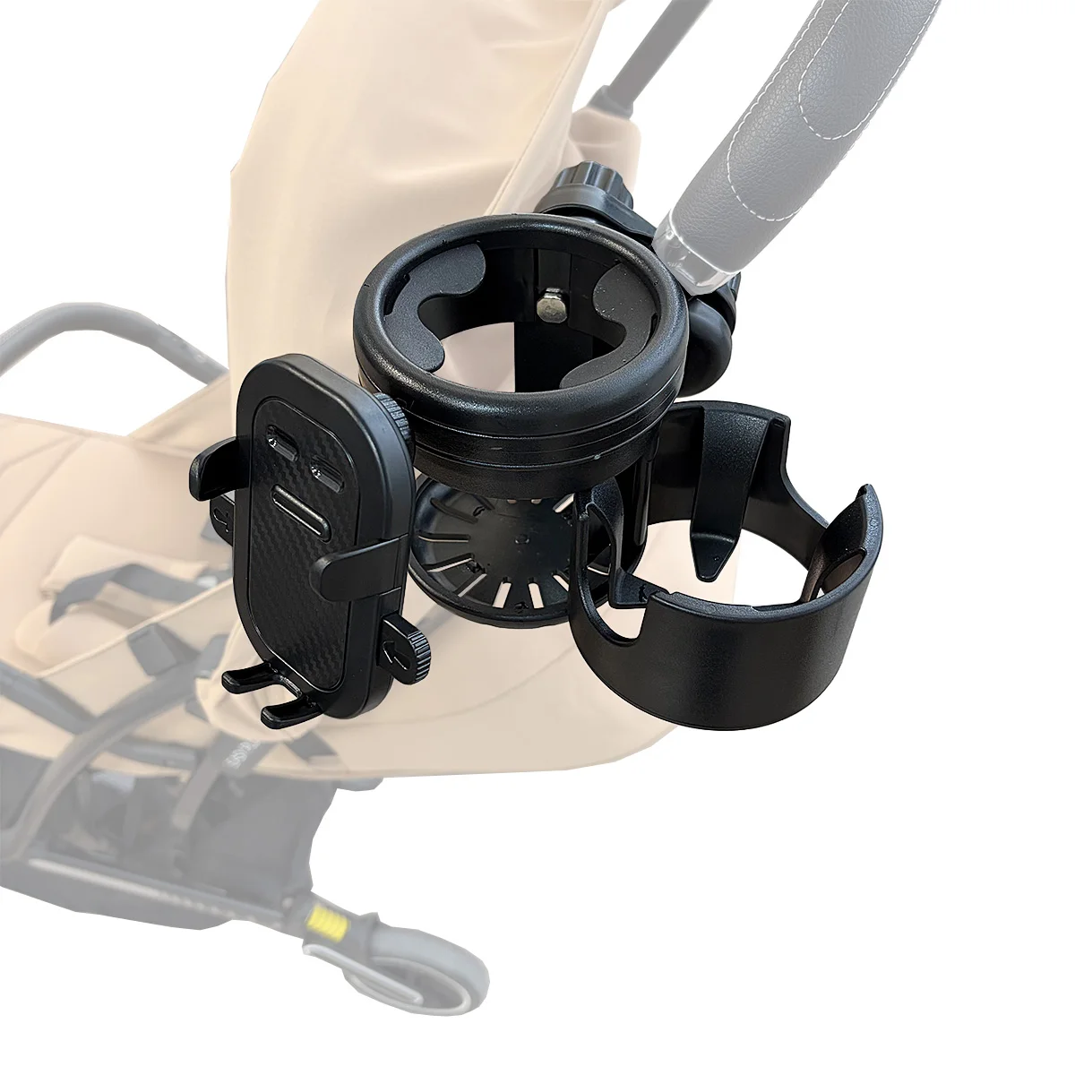 Three in one baby stroller cup holder with phone holder, universal rotatable cup holder
Three in one baby stroller cup holder with phone holder, universal rotatable cup holder