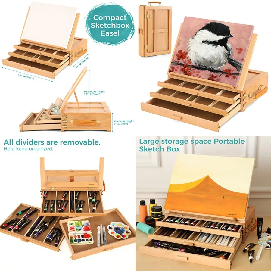 Large Tabletop Easel with 3 Storage Drawers, Adjustable Beech Wood Table Top Easel for Painting, Portable Sketch Box for Art Supplies, Desktop Travel Art Easel for Adults, Artists, Students
Large Tabletop Easel with 3 Storage Drawers, Adjustable Beech Wood Table Top Easel for Painting, Portable Sketch Box for Art Supplies, Desktop Travel Art Easel for Adults, Artists, Students