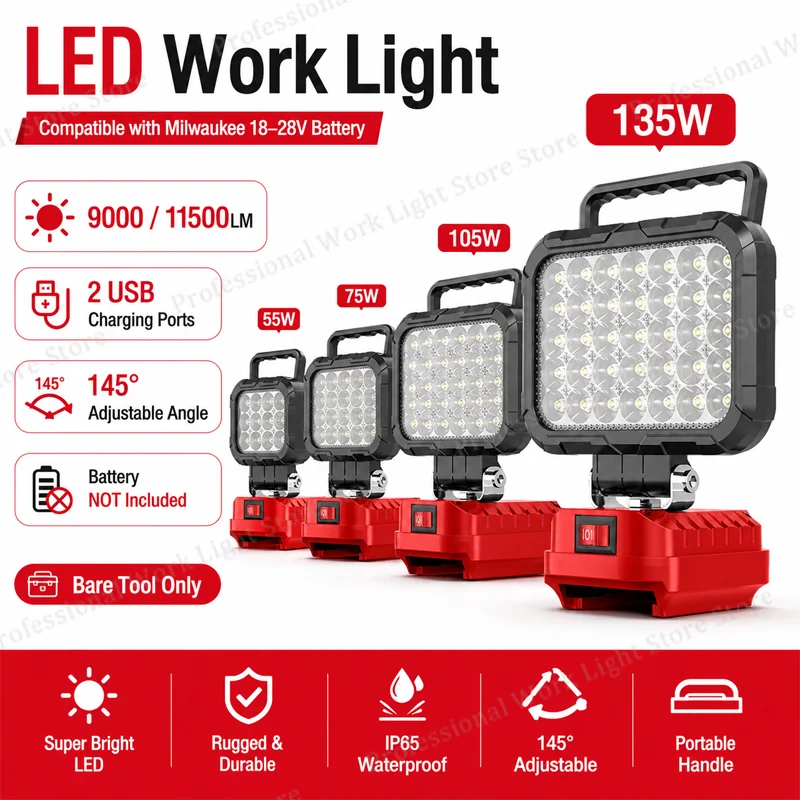 For Milwaukee LED Work Lamp 3/4/5/8 inch 18V Battery Accessory Tool Light Torch Flashlight Lantern Camping Portable Lighting
For Milwaukee LED Work Lamp 3/4/5/8 inch 18V Battery Accessory Tool Light Torch Flashlight Lantern Camping Portable Lighting