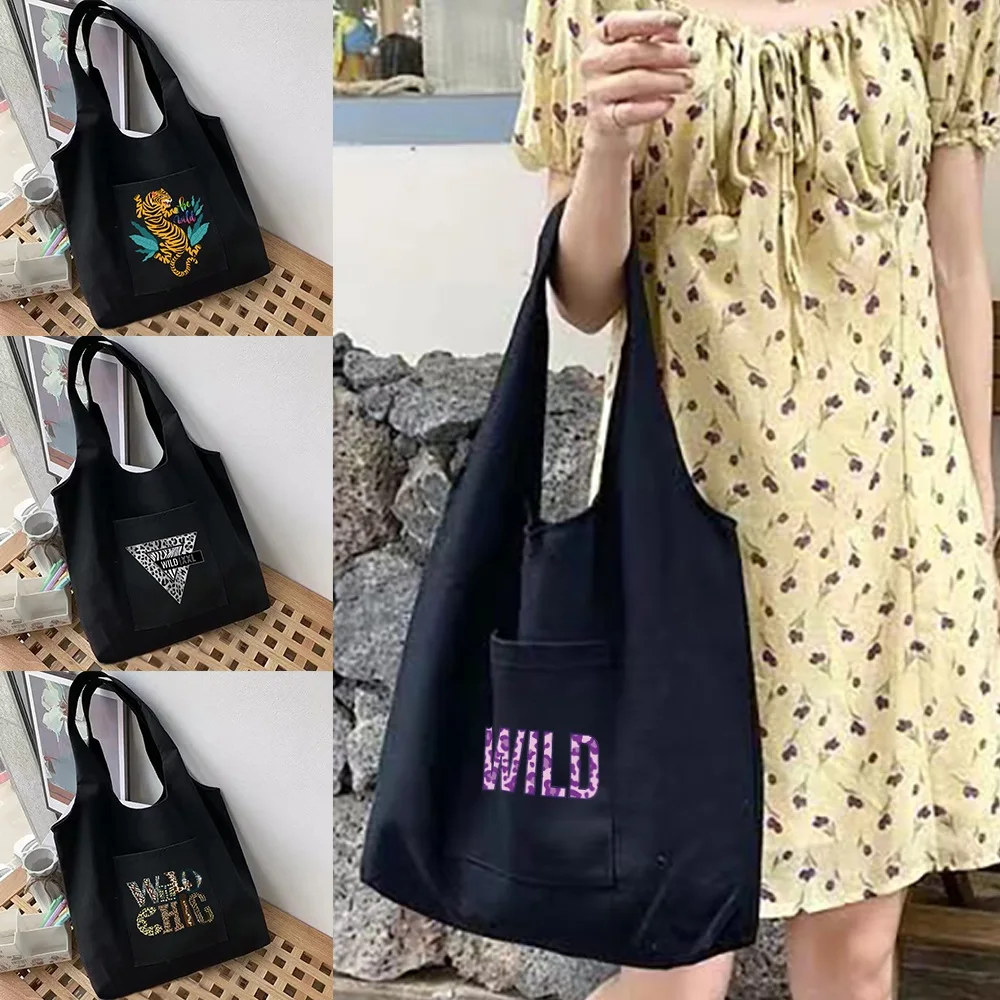 Women's Shopping Bags Canvas Commuter Ladies Shopper Vest Bag Cotton Cloth Wild Series Reusable Grocery Black Handbags Tote Bag
Women's Shopping Bags Canvas Commuter Ladies Shopper Vest Bag Cotton Cloth Wild Series Reusable Grocery Black Handbags Tote Bag