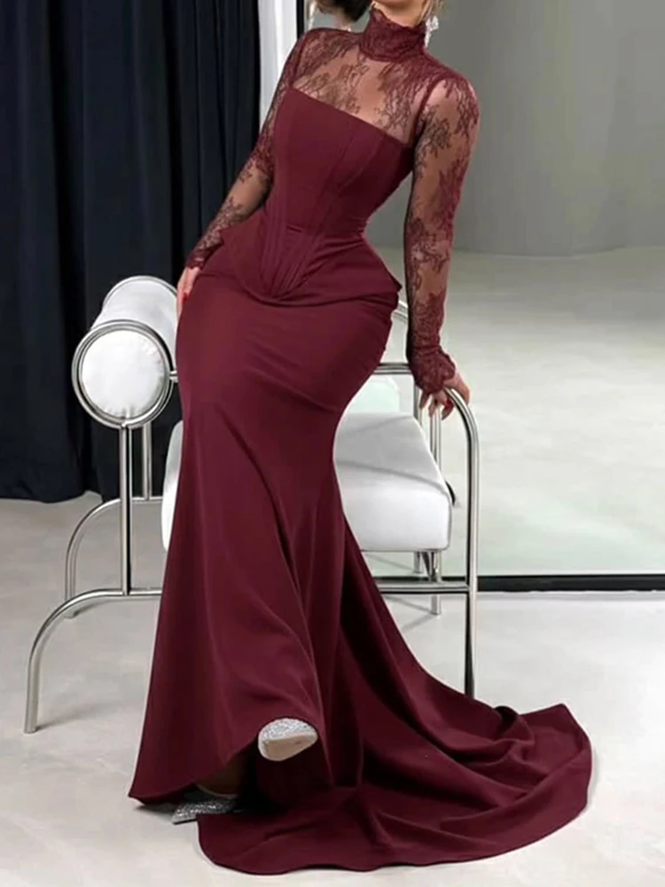 Sexy Lace Patchwork Solid Long Dress Elegant Waist Draped Long Sleeve Party Dresses Fashion High Neck Slim Mermaid Evening Dress
Sexy Lace Patchwork Solid Long Dress Elegant Waist Draped Long Sleeve Party Dresses Fashion High Neck Slim Mermaid Evening Dress