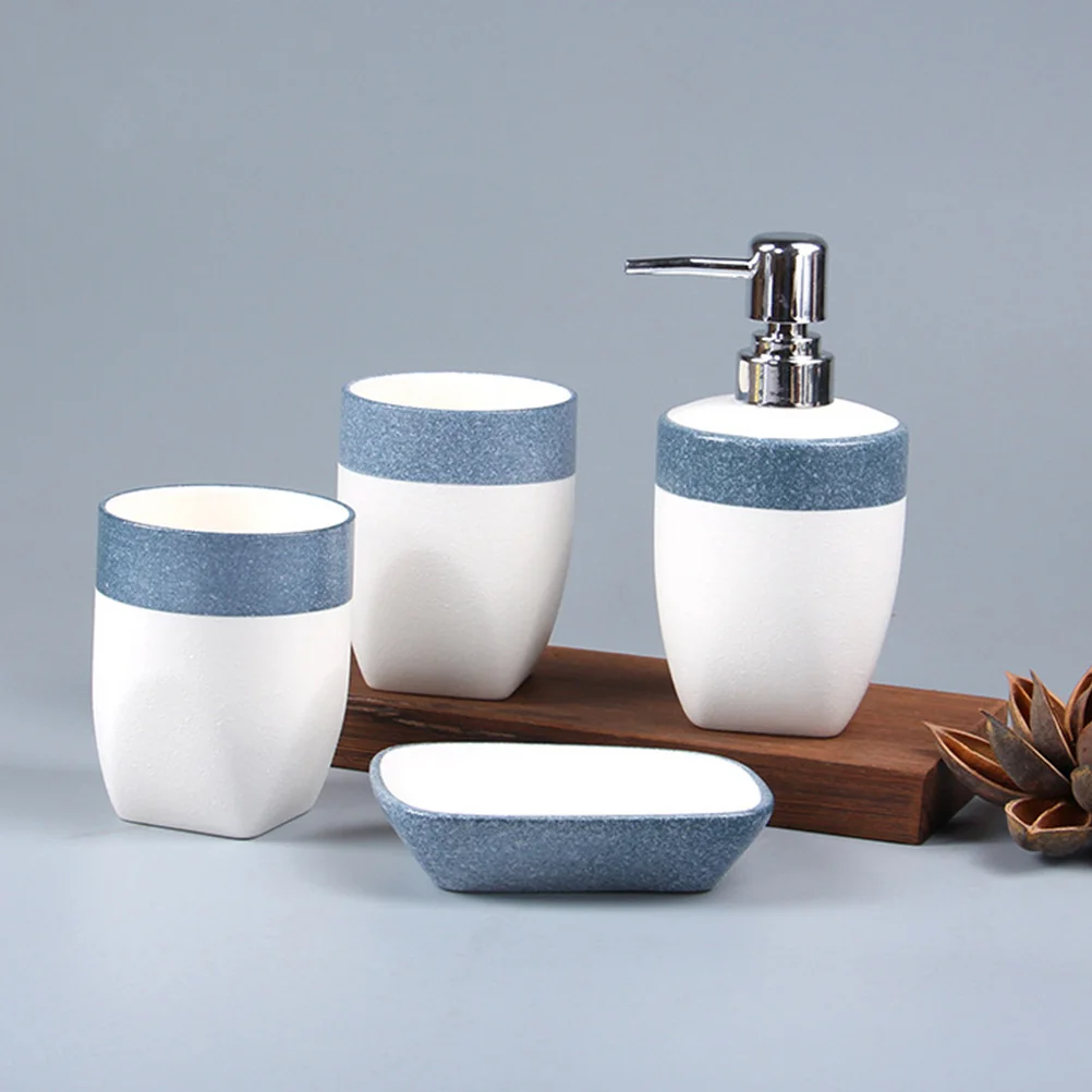 1Set Ceramic Washbasin Set Blue Contemporary Bathroom Accessory Kit Includes Tooth Mug Bottle Soap Box Organized Vanity Decor
1Set Ceramic Washbasin Set Blue Contemporary Bathroom Accessory Kit Includes Tooth Mug Bottle Soap Box Organized Vanity Decor