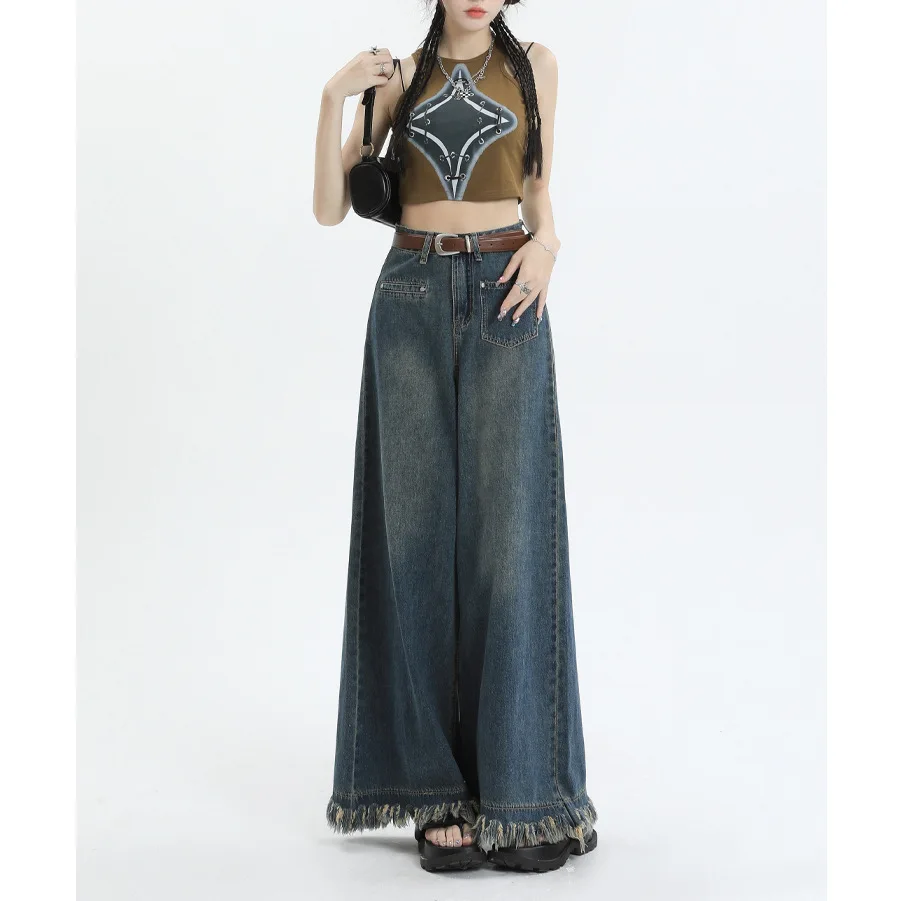 Frayed Retro Wide Leg Jeans Women Korean Style Fashionable New Design Sense High Waist Loose Drooping Mop Pants Autumn Winter
Frayed Retro Wide Leg Jeans Women Korean Style Fashionable New Design Sense High Waist Loose Drooping Mop Pants Autumn Winter