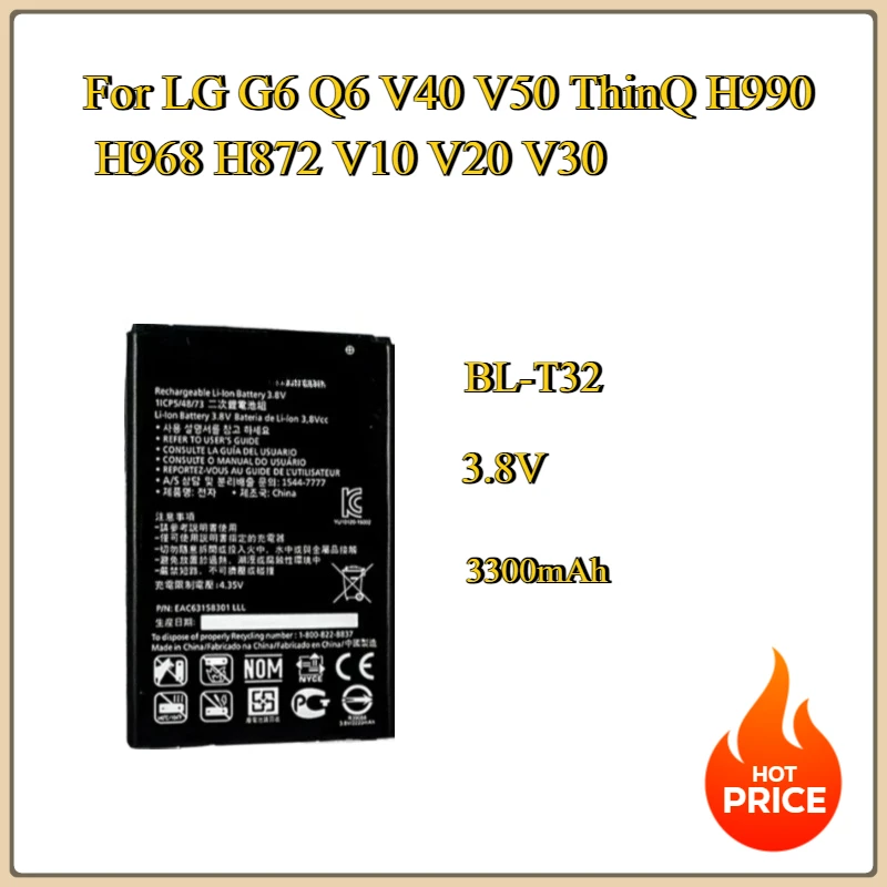 New Mobile Phone Battery BL-44E1F BL-45B1F BL-T32 BL-T33 BL-T34 BL-T37 BL-T42 For LG G6 Q6 V40 V50 H990 H968 H872 V10 V20 V30
New Mobile Phone Battery BL-44E1F BL-45B1F BL-T32 BL-T33 BL-T34 BL-T37 BL-T42 For LG G6 Q6 V40 V50 H990 H968 H872 V10 V20 V30