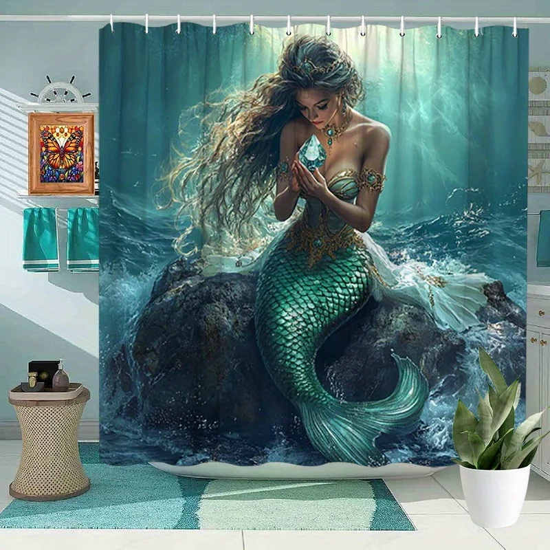 1pc Mermaid Gold Tail Underwater Shower Curtain - Magic Bathroom Decor, Polyester, Washable, 70.8x70.8 inches, Line Dry, n
1pc Mermaid Gold Tail Underwater Shower Curtain - Magic Bathroom Decor, Polyester, Washable, 70.8x70.8 inches, Line Dry, n