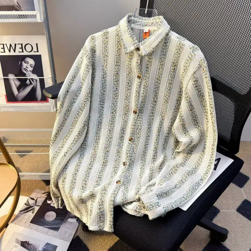 Spring and summer minority ethnic wind shirt men's American retro baggy handsome striped long-sleeved shirt for all seasons
Spring and summer minority ethnic wind shirt men's American retro baggy handsome striped long-sleeved shirt for all seasons