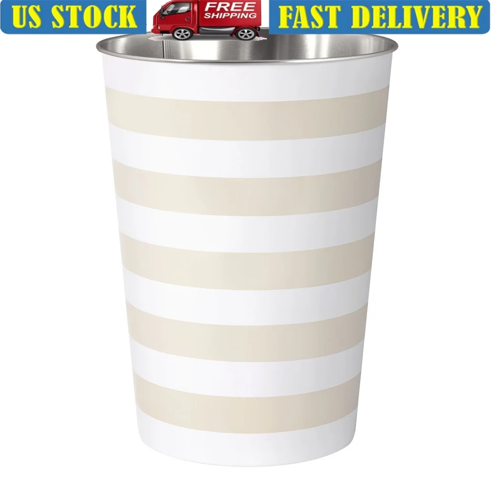 Decorative Metal Waste Can with Classic Awning Stripe Design Bathroom Bedroom Indoor Use Easy Clean 1.8 Gallon Capacity
Decorative Metal Waste Can with Classic Awning Stripe Design Bathroom Bedroom Indoor Use Easy Clean 1.8 Gallon Capacity