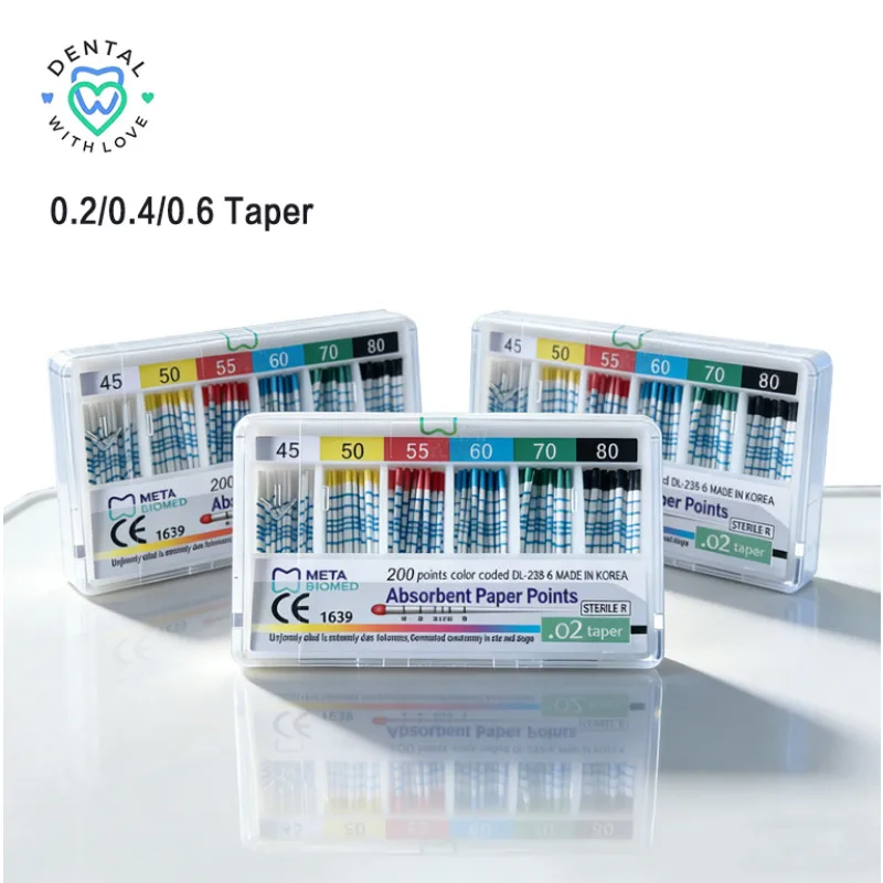5Box META Dental Sterile Absorbent Paper Points 02/04/06 Taper Color Endodontic Root Canal Cleaning Mark Fiber Material
5Box META Dental Sterile Absorbent Paper Points 02/04/06 Taper Color Endodontic Root Canal Cleaning Mark Fiber Material