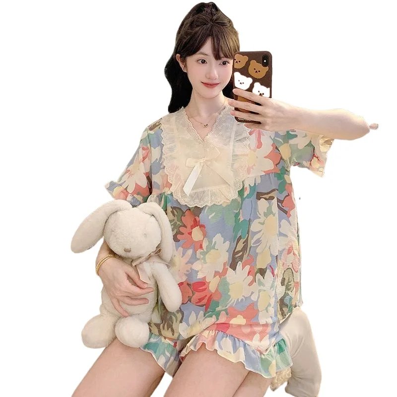New Pajamas Women's Floral Cartoon Sweet Short-sleeved Shorts Chest Pad Comfortable Girl Student Casual Outer Loungewear 2026
New Pajamas Women's Floral Cartoon Sweet Short-sleeved Shorts Chest Pad Comfortable Girl Student Casual Outer Loungewear 2026