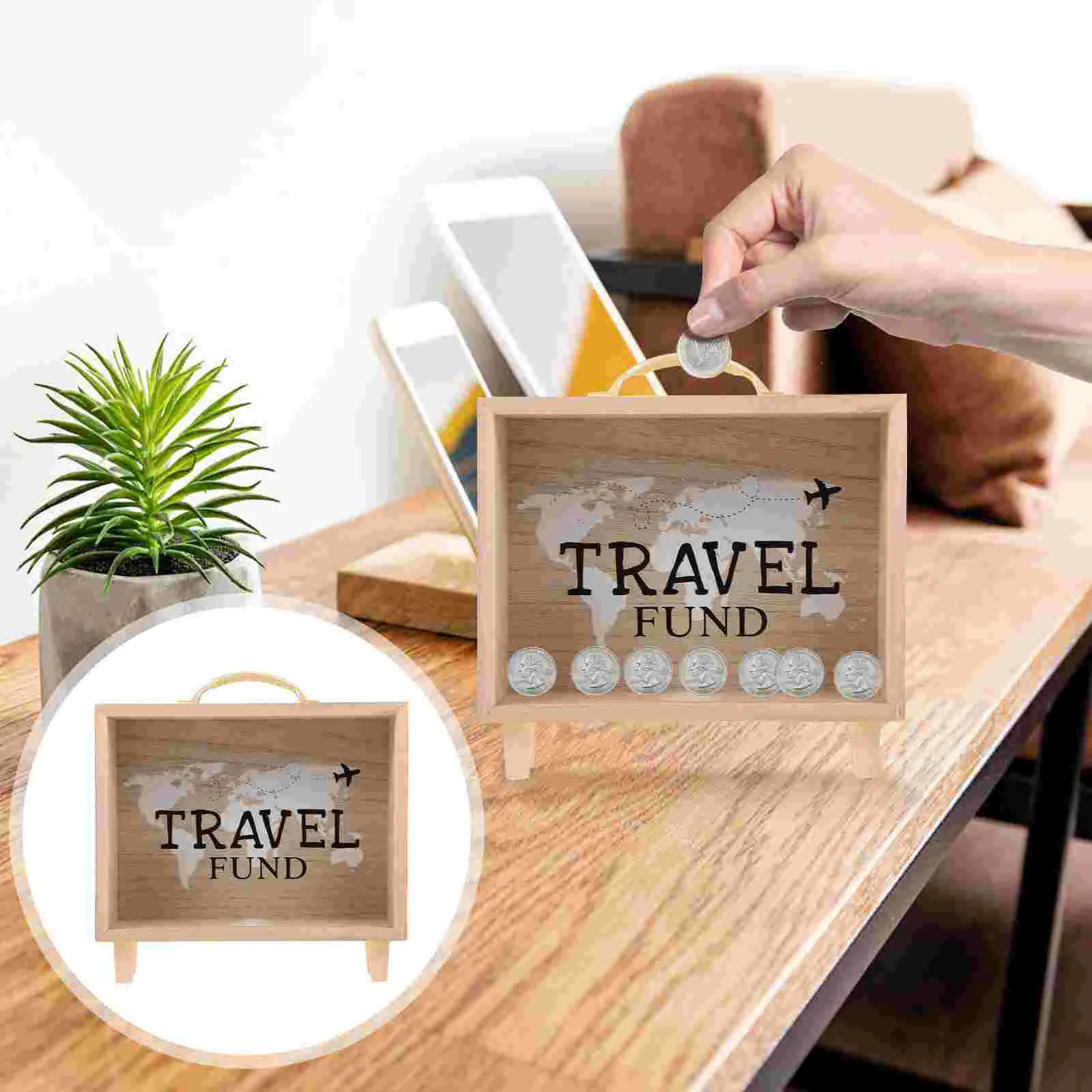 Wooden Bank Desktop Travel Suitcase Shape Large Capacity Saving Pot Home Decor Multipurpose Storage Box Beautiful
Wooden Bank Desktop Travel Suitcase Shape Large Capacity Saving Pot Home Decor Multipurpose Storage Box Beautiful