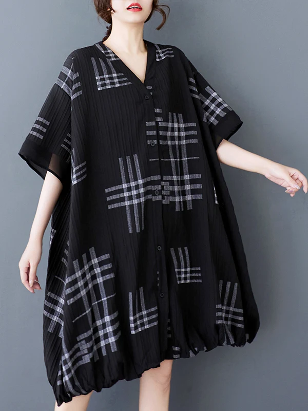 Summer Large Size Loose Plaid Patchwork Fashion Shirt Dress Women's A-Line Midi Skirt V-Neck Short Sleeve Commuter Style
Summer Large Size Loose Plaid Patchwork Fashion Shirt Dress Women's A-Line Midi Skirt V-Neck Short Sleeve Commuter Style