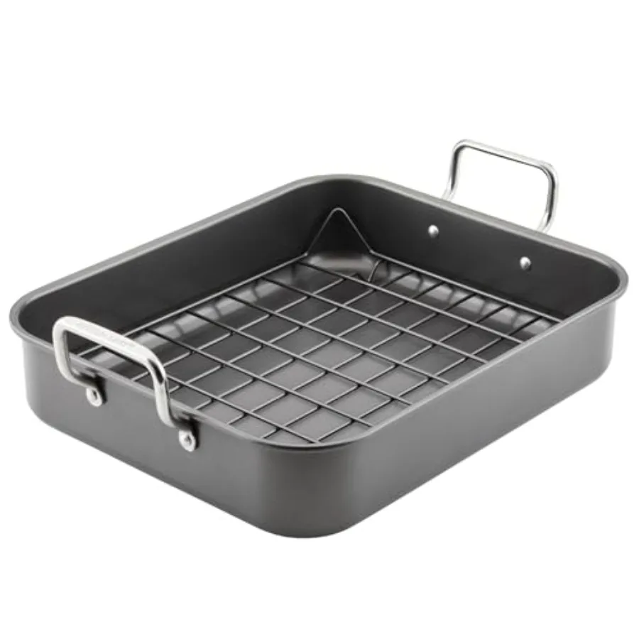 Bakeware Nonstick Roaster/Roasting Pan with Reversible Rack 16.5 Inch x 13.5 Inch Gray
Bakeware Nonstick Roaster/Roasting Pan with Reversible Rack 16.5 Inch x 13.5 Inch Gray