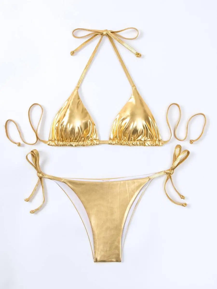 Metallic Triangle Tie Side Bikini Set For Women Summer Beach Swimwear
Metallic Triangle Tie Side Bikini Set For Women Summer Beach Swimwear