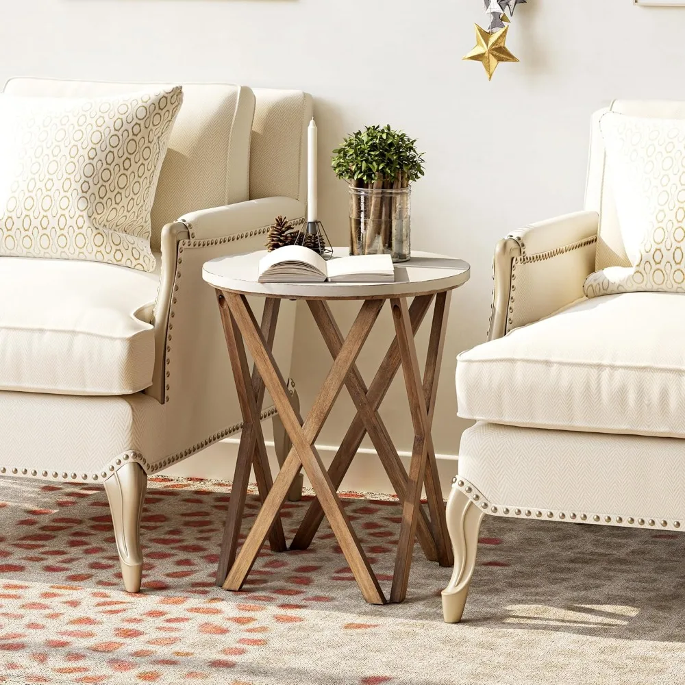 Pedestal Farmhouse End Table Set of 2, Distressed White Top with 4-Legs Base for Modern Farmhouse, Boho Decor, Round
Pedestal Farmhouse End Table Set of 2, Distressed White Top with 4-Legs Base for Modern Farmhouse, Boho Decor, Round