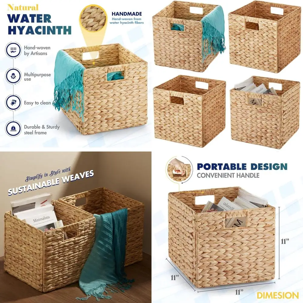 Set of 4 Woven Hyacinth Storage Baskets with Handles, Ideal for Laundry and Organizing, Rattan Style for Shelves
Set of 4 Woven Hyacinth Storage Baskets with Handles, Ideal for Laundry and Organizing, Rattan Style for Shelves