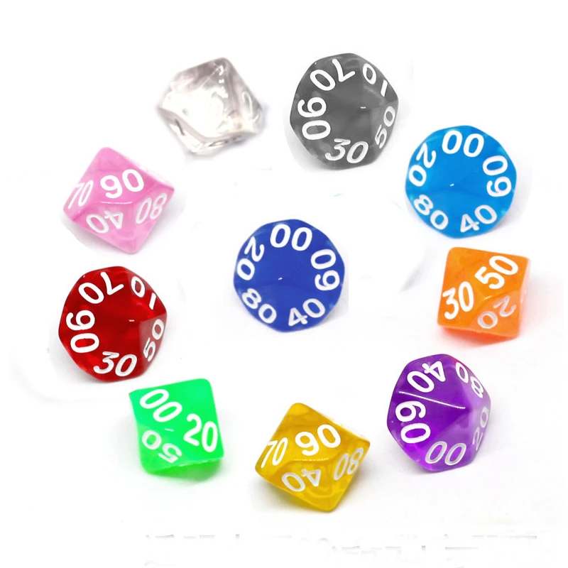 10PCS D10 00-90 number 10 Side Acrylic Dice for TRPG Board games 10 Sided Games Dices Colorful Board game accessories
10PCS D10 00-90 number 10 Side Acrylic Dice for TRPG Board games 10 Sided Games Dices Colorful Board game accessories