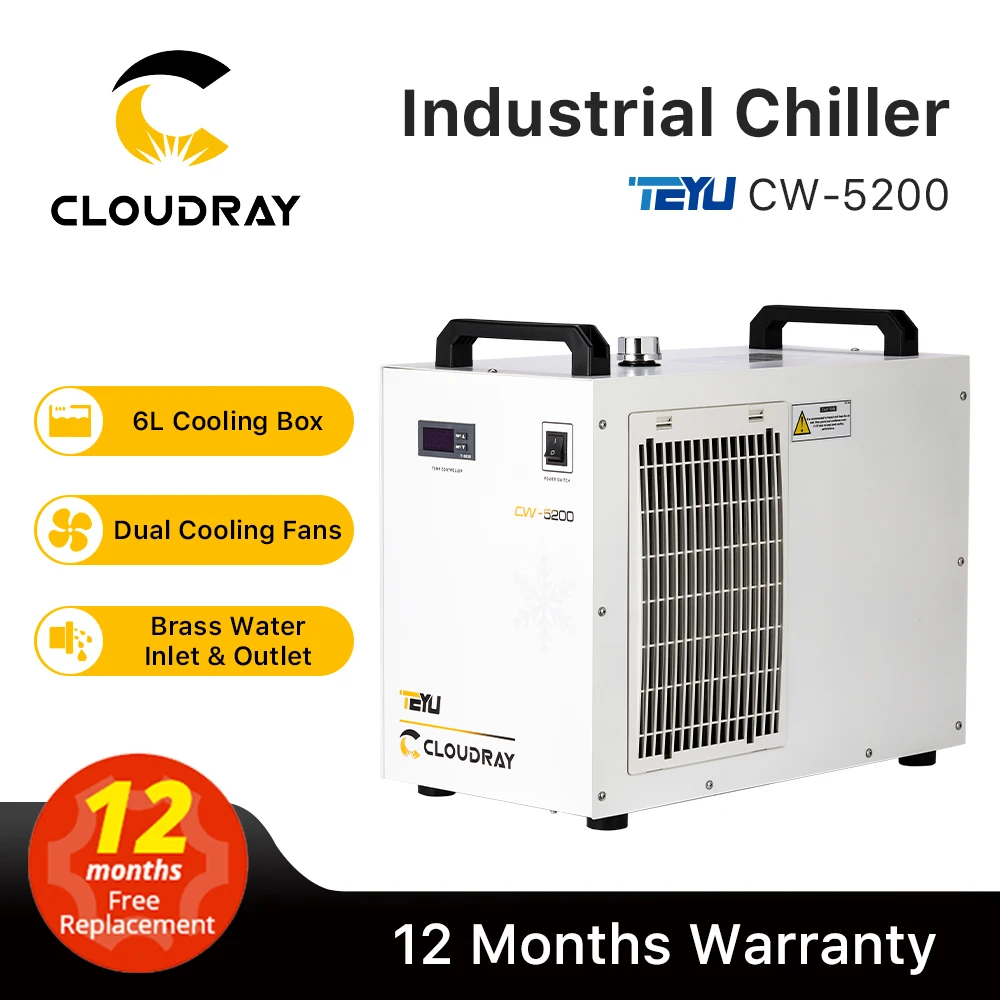 Cloudray Industry Air Water Chiller 50/60Hz S&A CW5200 110V/220V Chiller for CO2 Laser Engraving Cutting Machine Cooling
Cloudray Industry Air Water Chiller 50/60Hz S&A CW5200 110V/220V Chiller for CO2 Laser Engraving Cutting Machine Cooling