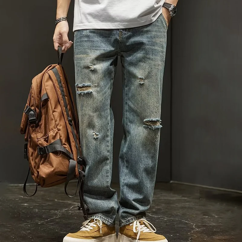 Korean Version Ripped Jeans Men'S Autumn New Retro Casual Pants High Street Loose Straight Leg Pants
Korean Version Ripped Jeans Men'S Autumn New Retro Casual Pants High Street Loose Straight Leg Pants