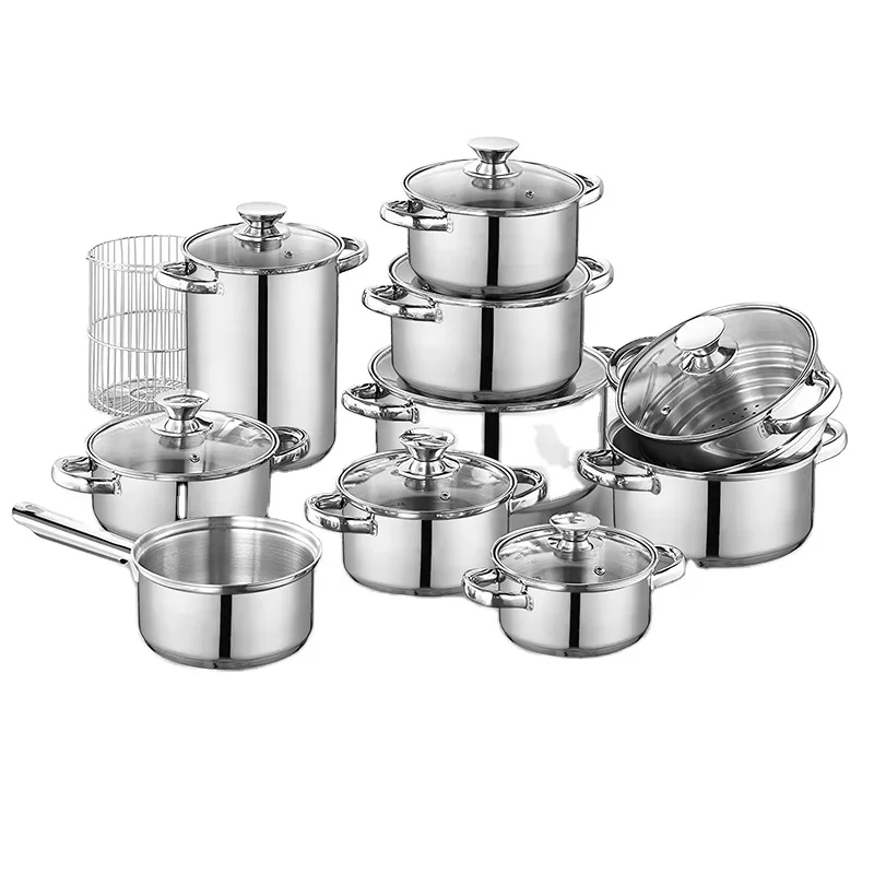 19-piece set of stainless steel cookware set of pots and pans set of induction
19-piece set of stainless steel cookware set of pots and pans set of induction