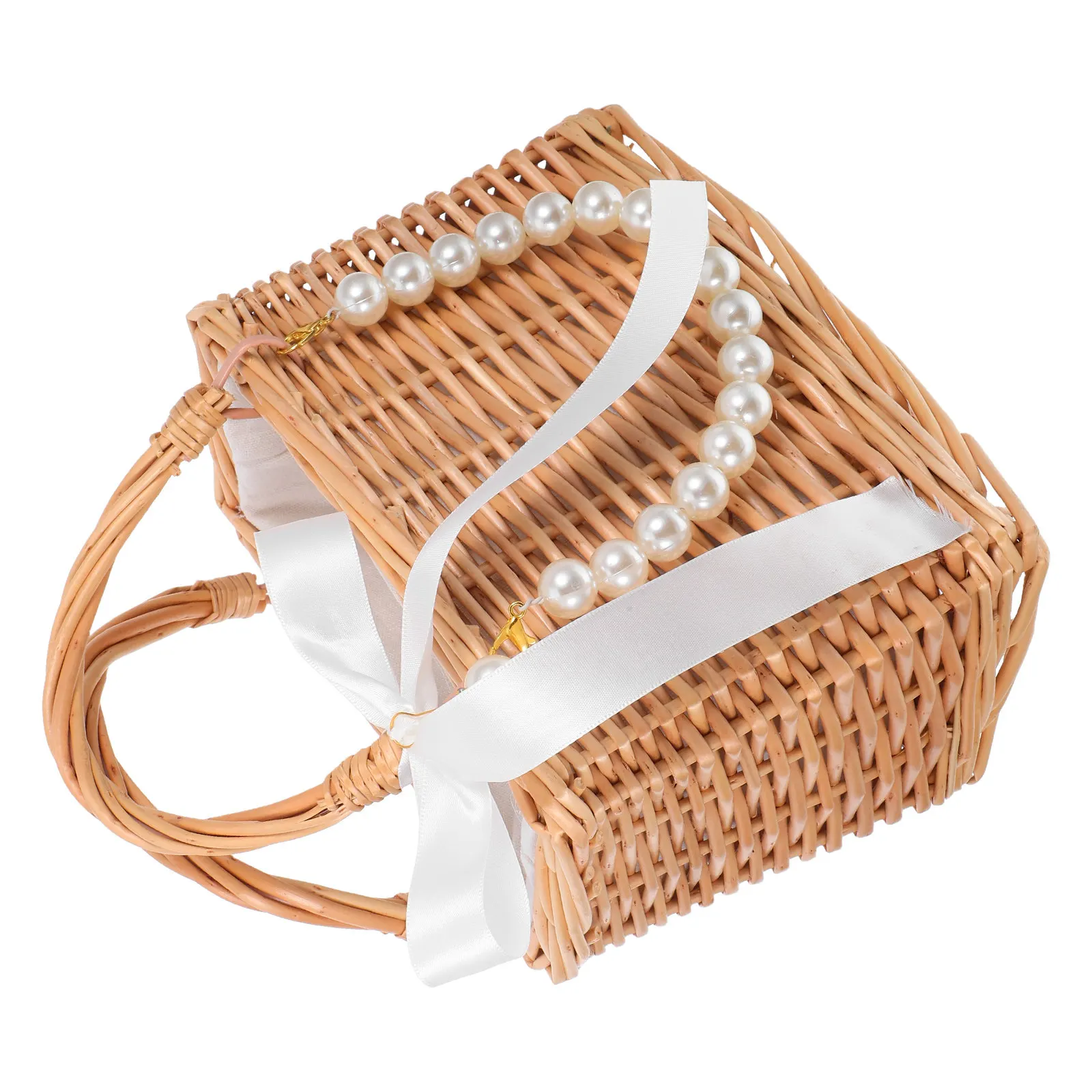 Handwoven Pearl Flower Basket Ribbon Bow Rustic Wicker Wedding Flower Girl Decorative Basket Storage Picnic Tote Bag
Handwoven Pearl Flower Basket Ribbon Bow Rustic Wicker Wedding Flower Girl Decorative Basket Storage Picnic Tote Bag