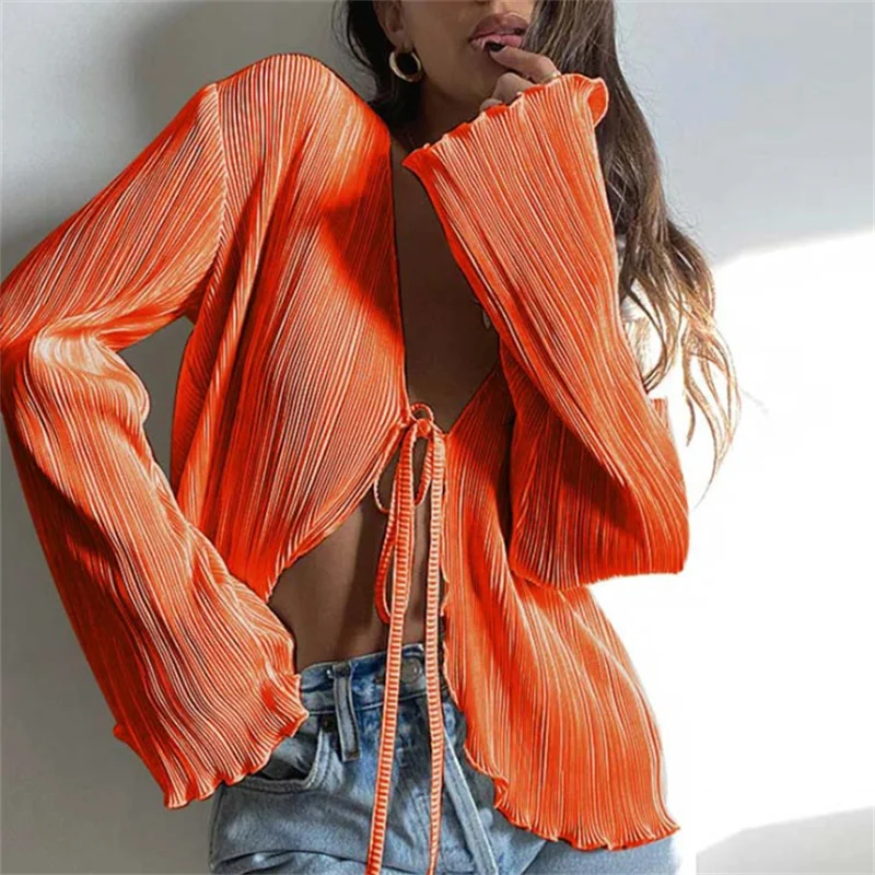 Women Cardigan Spring Autumn Long Flare Sleeve Lacing Solid Color Deep V neck Loose Shirts Tops for Casual Party
Women Cardigan Spring Autumn Long Flare Sleeve Lacing Solid Color Deep V neck Loose Shirts Tops for Casual Party