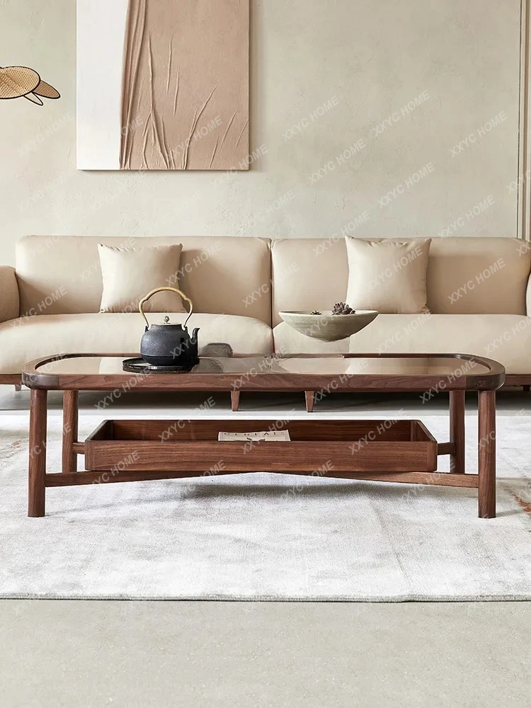 black walnut glass coffee table minimalist solid wood tea table Living room coffee table
black walnut glass coffee table minimalist solid wood tea table Living room coffee table