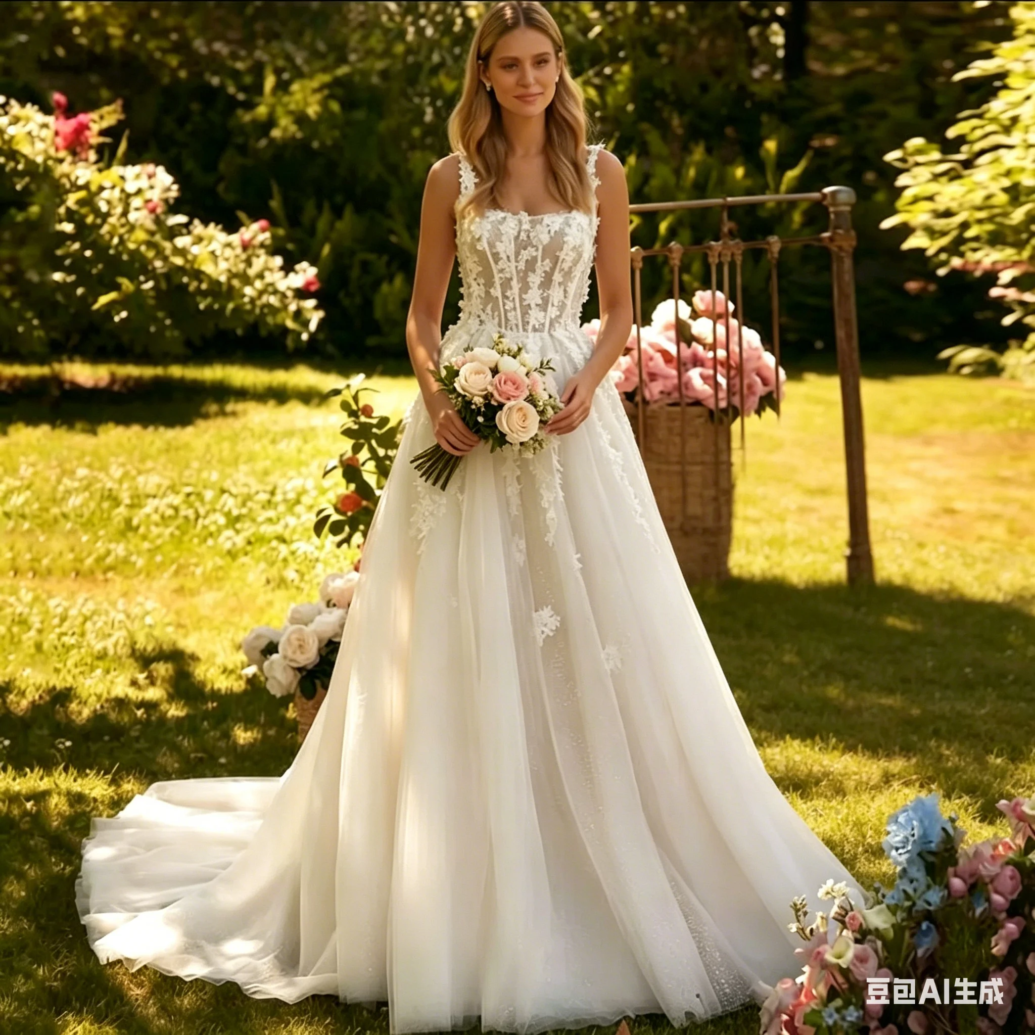Sparkling Wedding Dress Customized Square Neck Sleeveless 3d Flowers Applique Sweep Train A Line Glitter Bridal Gown
Sparkling Wedding Dress Customized Square Neck Sleeveless 3d Flowers Applique Sweep Train A Line Glitter Bridal Gown
