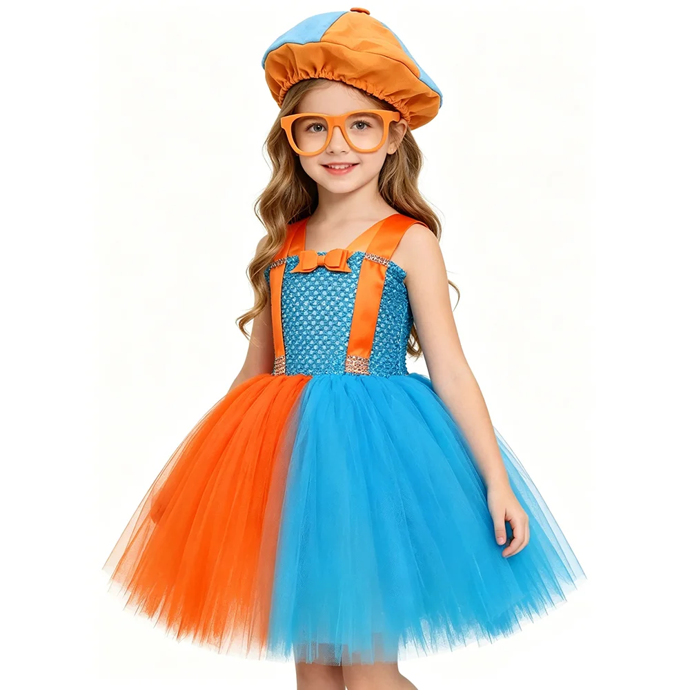 Baby Girls Blue & Orange Suspender Tutu Dress Kids English Cartoons Funny Costumes with Glasses Hat Children Performance Outfits
Baby Girls Blue & Orange Suspender Tutu Dress Kids English Cartoons Funny Costumes with Glasses Hat Children Performance Outfits