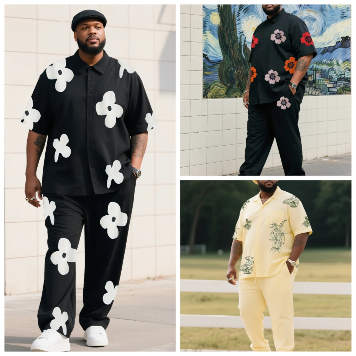 S-9XL Men's Summer Casual Set Black White Floral Embroidered Colorful Flower Green Plant Print Oversized Shirt Pants
S-9XL Men's Summer Casual Set Black White Floral Embroidered Colorful Flower Green Plant Print Oversized Shirt Pants