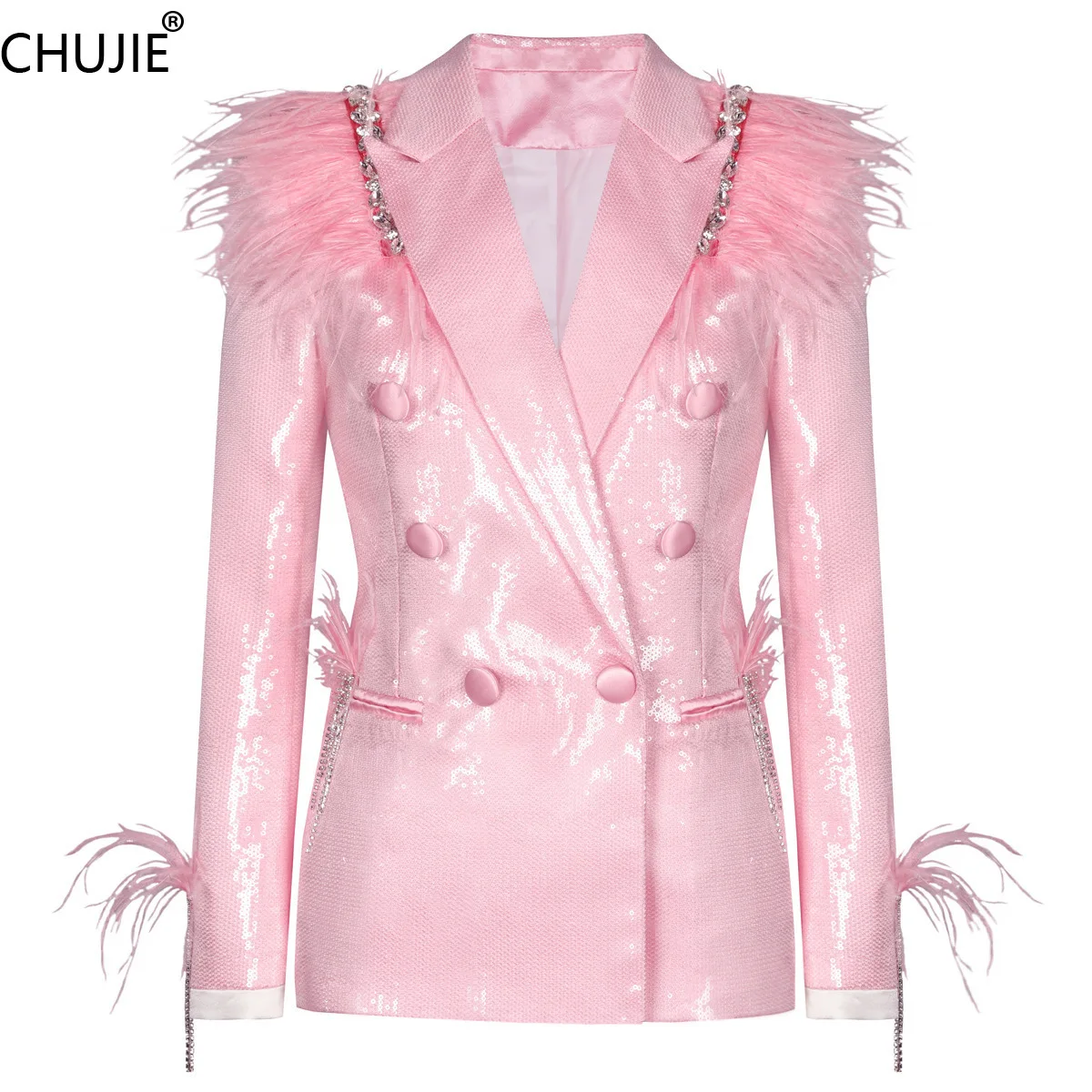 CHUJIE Fashion Women's Suit Commuting Leisure Elegant Pink Sequin Feather Women's Small Suit 2025 Spring New
CHUJIE Fashion Women's Suit Commuting Leisure Elegant Pink Sequin Feather Women's Small Suit 2025 Spring New