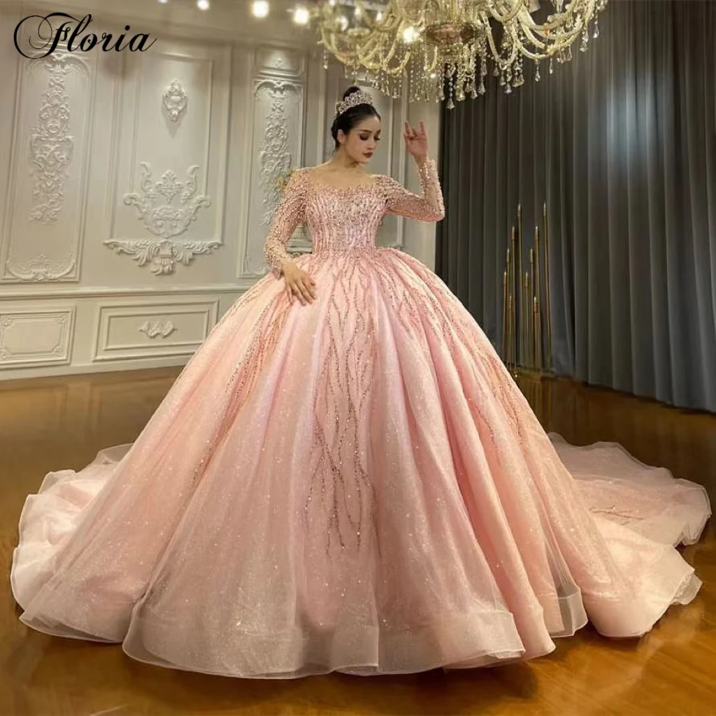 Bling Bling Pink Wedding Dresses For Women 2023 Long Sleeves Formal Occasion Dresses Fairy Wedding Gowns A-Line Robe De Mariée
Bling Bling Pink Wedding Dresses For Women 2023 Long Sleeves Formal Occasion Dresses Fairy Wedding Gowns A-Line Robe De Mariée