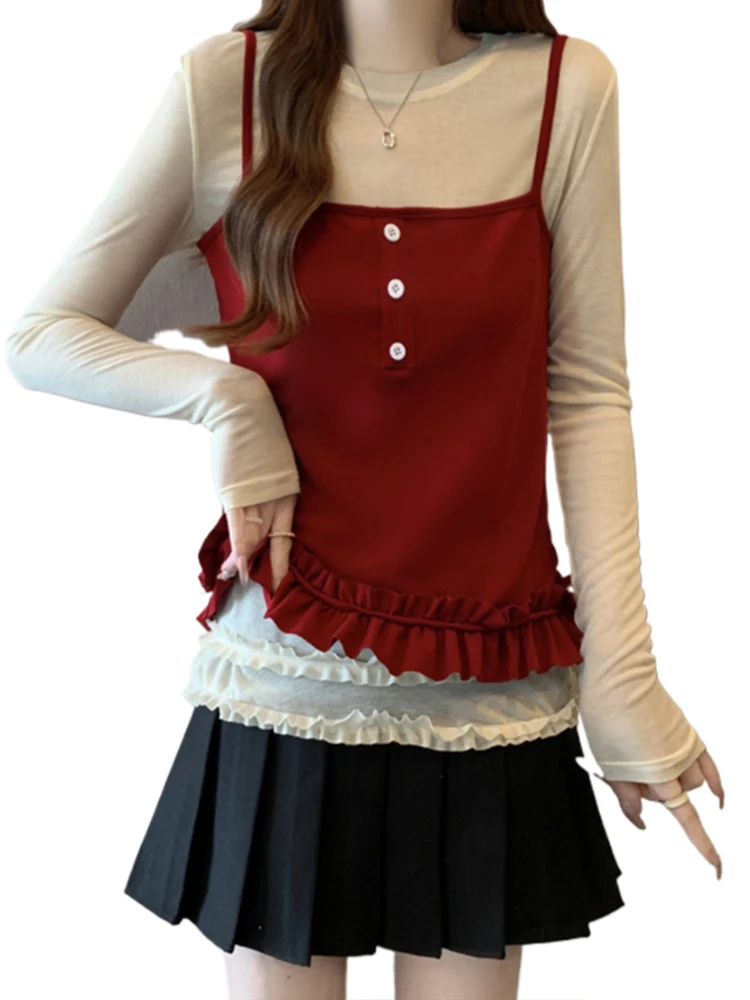 plus Size Women's Korean Sle Design Sense Wood ain Strap T-irt Slimming Layering Base irt Top Two-Piece Set
plus Size Women's Korean Sle Design Sense Wood ain Strap T-irt Slimming Layering Base irt Top Two-Piece Set